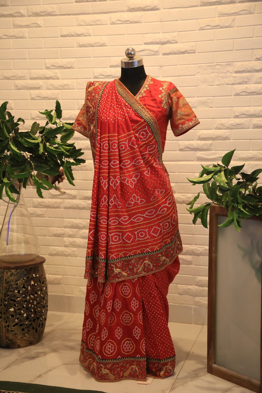 Coral Bandhej Georgette Saree