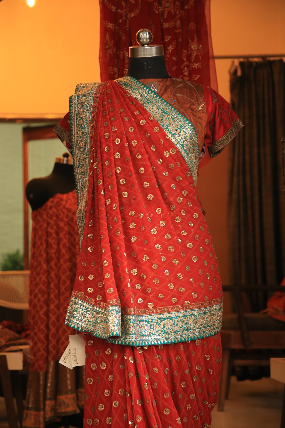 Crimson & Gold Bandhej Saree