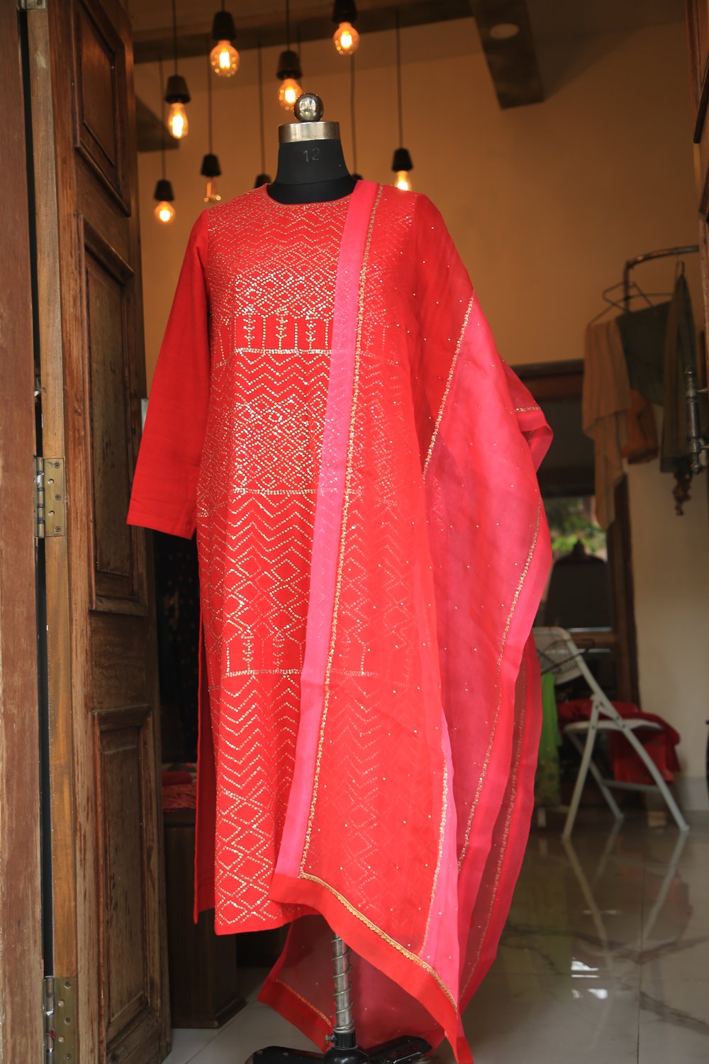 Ruby Chikan Kurta Set
