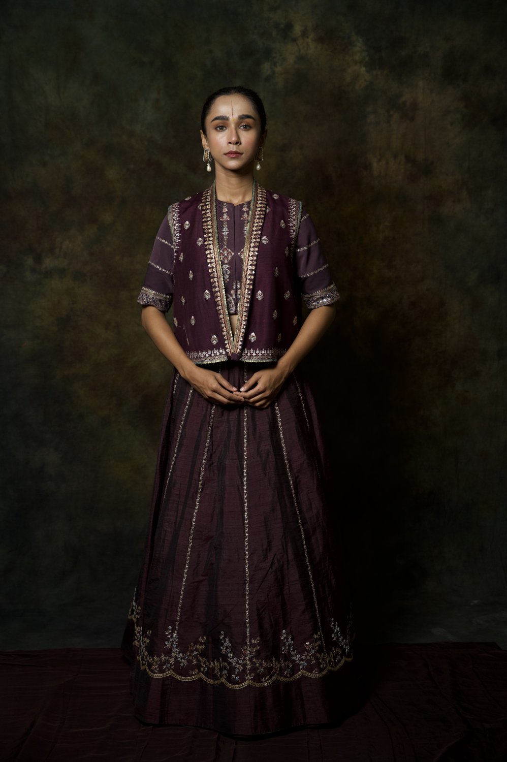 Aubergine Ek Taar Lehenga Set