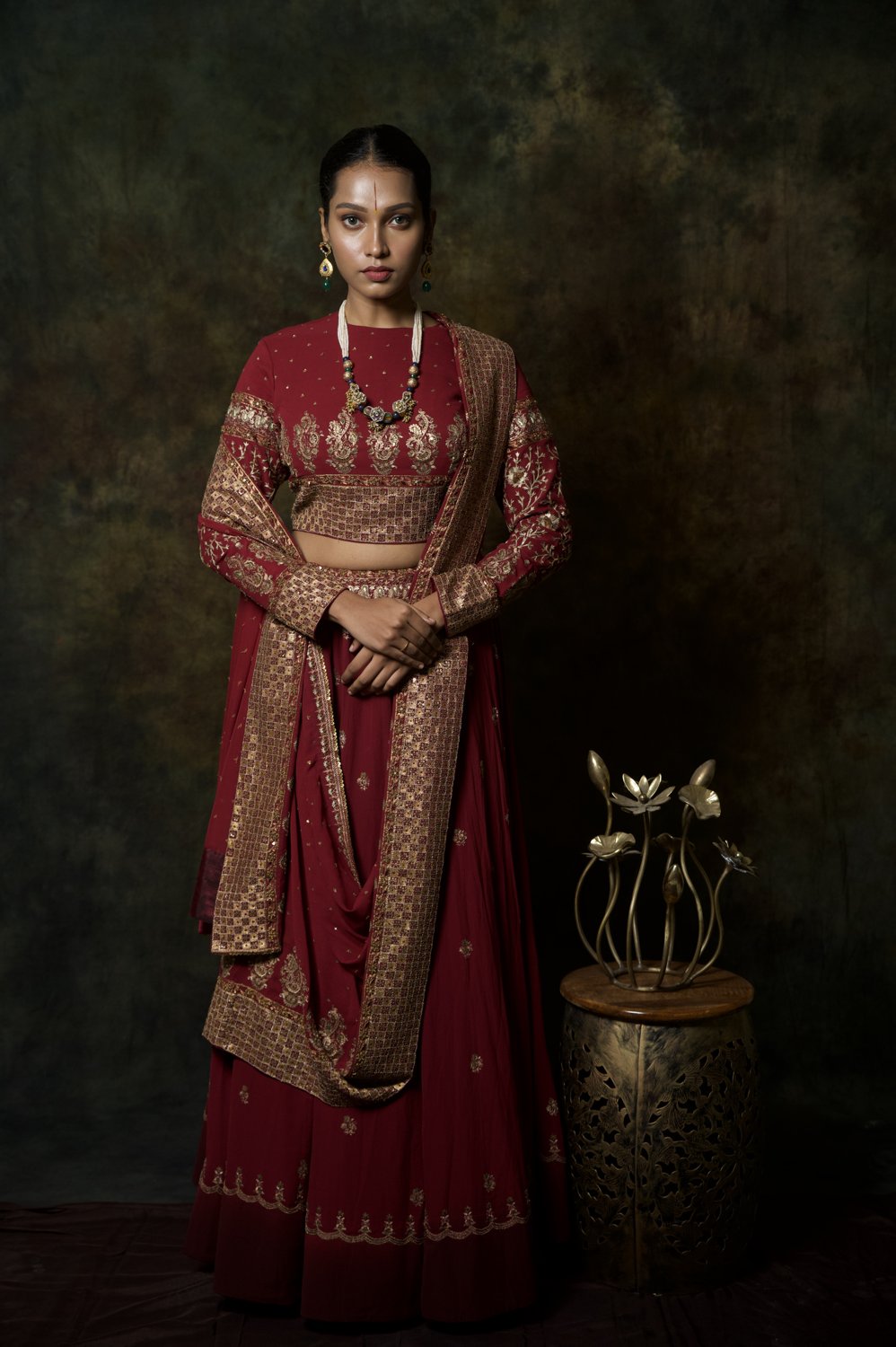 Maroon Zari Ek Taar Lehenga
