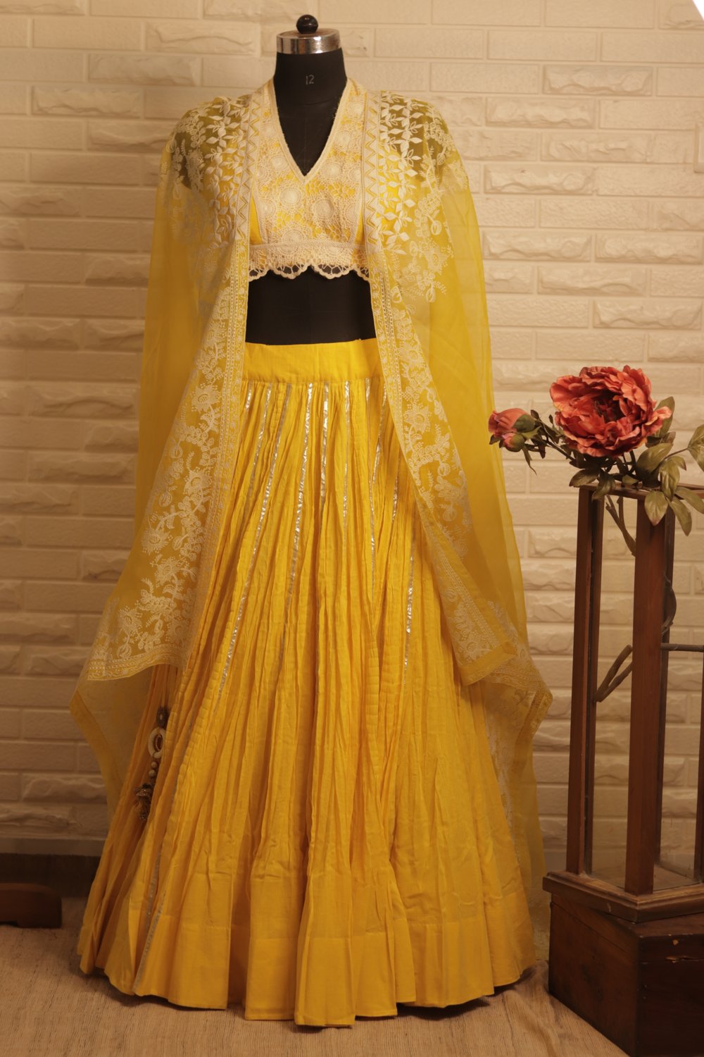 Sunshine Yellow Chikan Lehenga