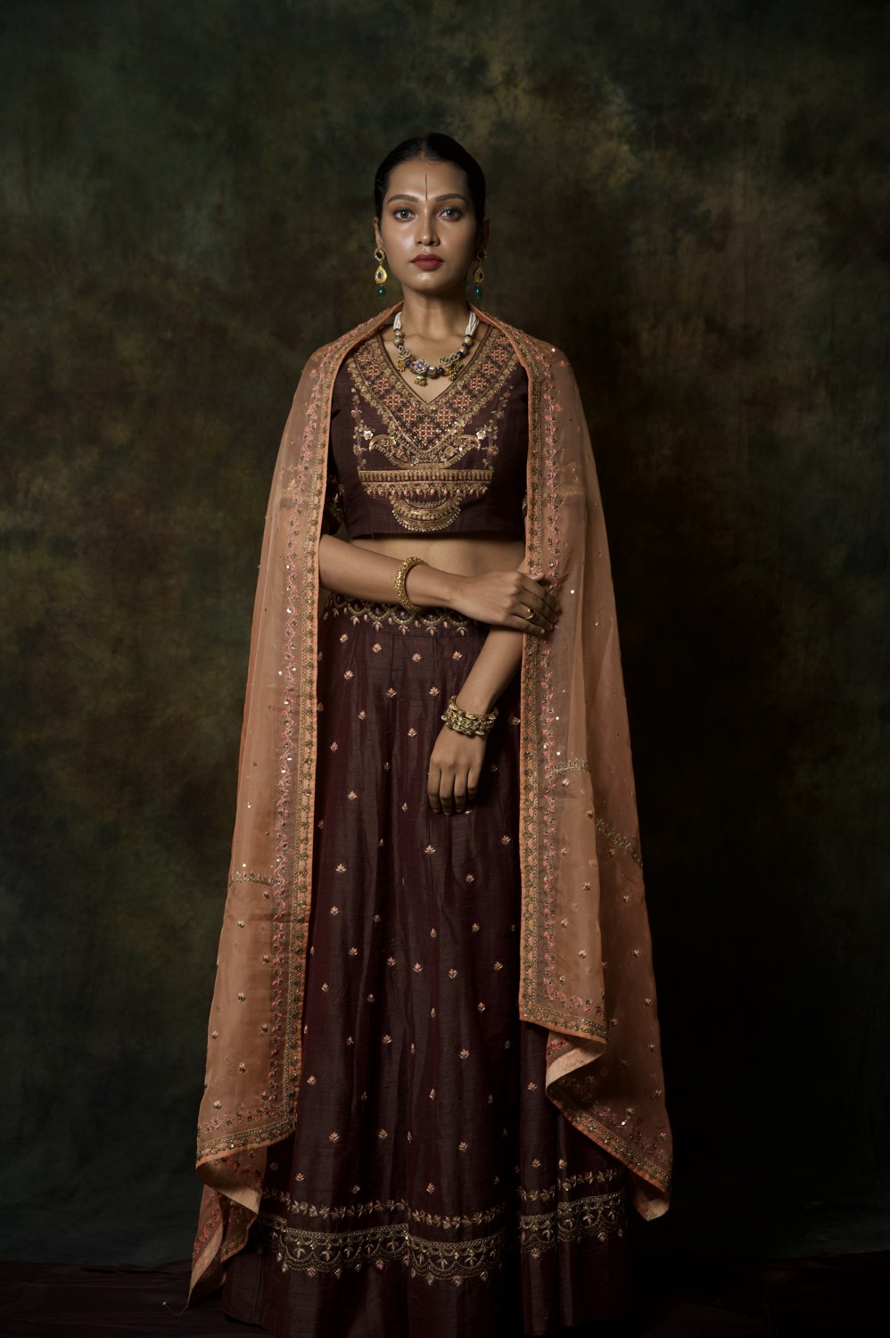 Coffee Brown Zardosi Lehenga